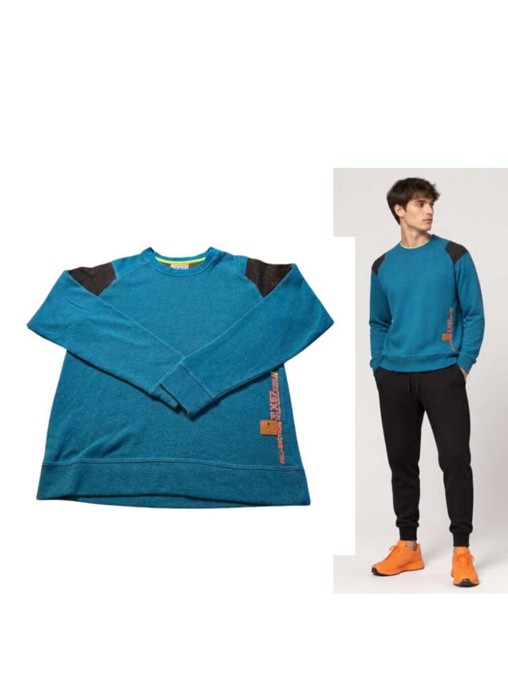 Blue Black Crew Neck Sweatshirt Men Small